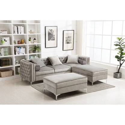 Canapé de salon moderne capitonné avec pouf réversible