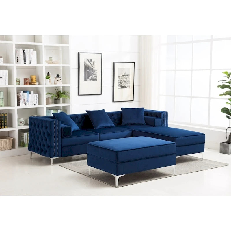 Canapé de salon moderne capitonné avec pouf réversible