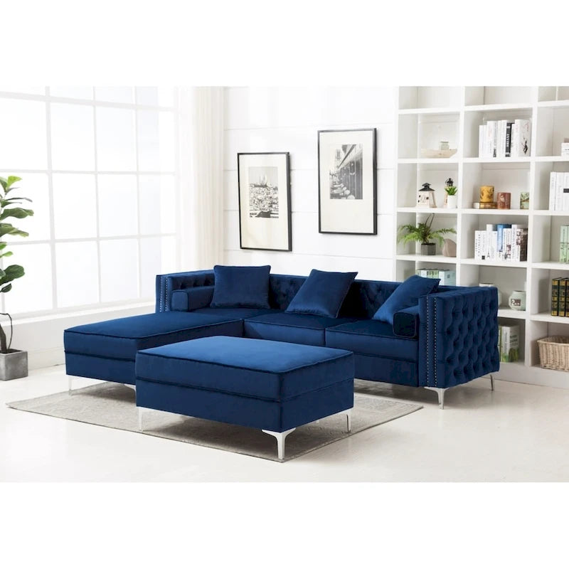 Canapé de salon moderne capitonné avec pouf réversible