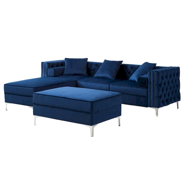 Canapé de salon moderne capitonné avec pouf réversible