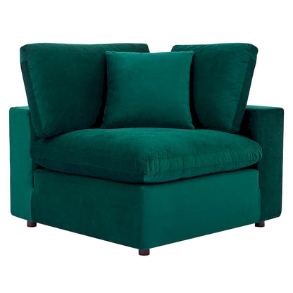Fauteuil d'angle Commix en velours performant, rembourré de duvet et ultra-confortable