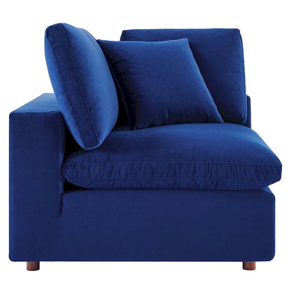 Fauteuil d'angle Commix en velours performant, rembourré de duvet et ultra-confortable