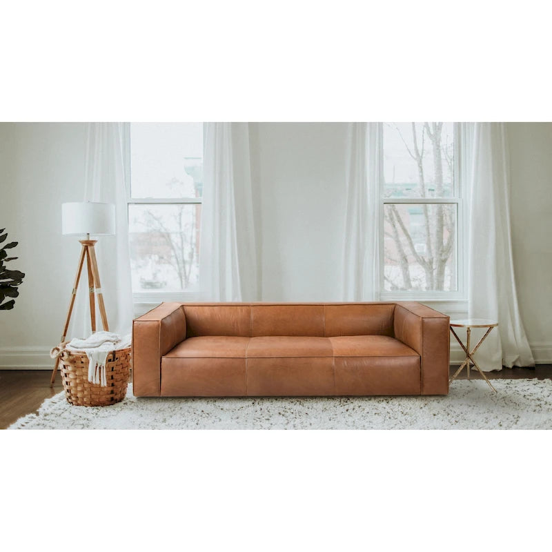 Canapé UR Livingroom en cuir pleine fleur aniline, canapé moderne en cuir véritable pour salon - 100 cm (L) x 43 cm (P) x 26,25 cm (H)
