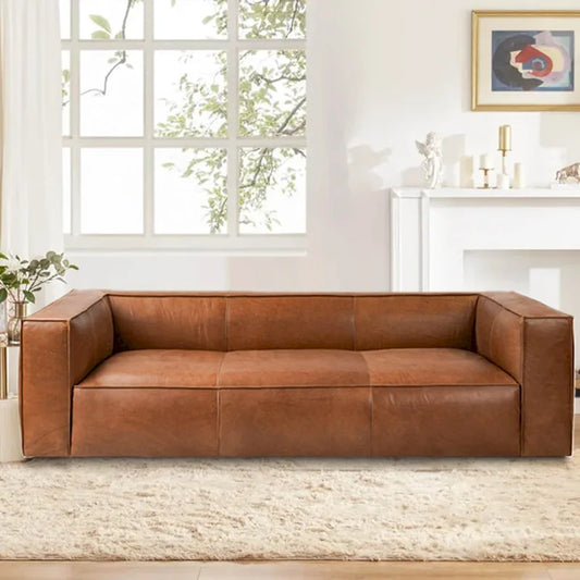 UR livingroom Full Aniline Leather Sofa Modern Genuine Leather Sofa Couch for Living Room - 100 W x 43 D x 26.25 H