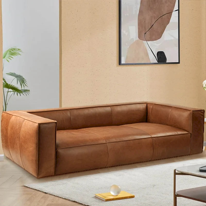 Canapé UR Livingroom en cuir pleine fleur aniline, canapé moderne en cuir véritable pour salon - 100 cm (L) x 43 cm (P) x 26,25 cm (H)