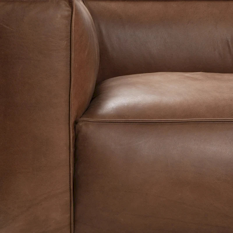 Canapé UR Livingroom en cuir pleine fleur aniline, canapé moderne en cuir véritable pour salon - 100 cm (L) x 43 cm (P) x 26,25 cm (H)