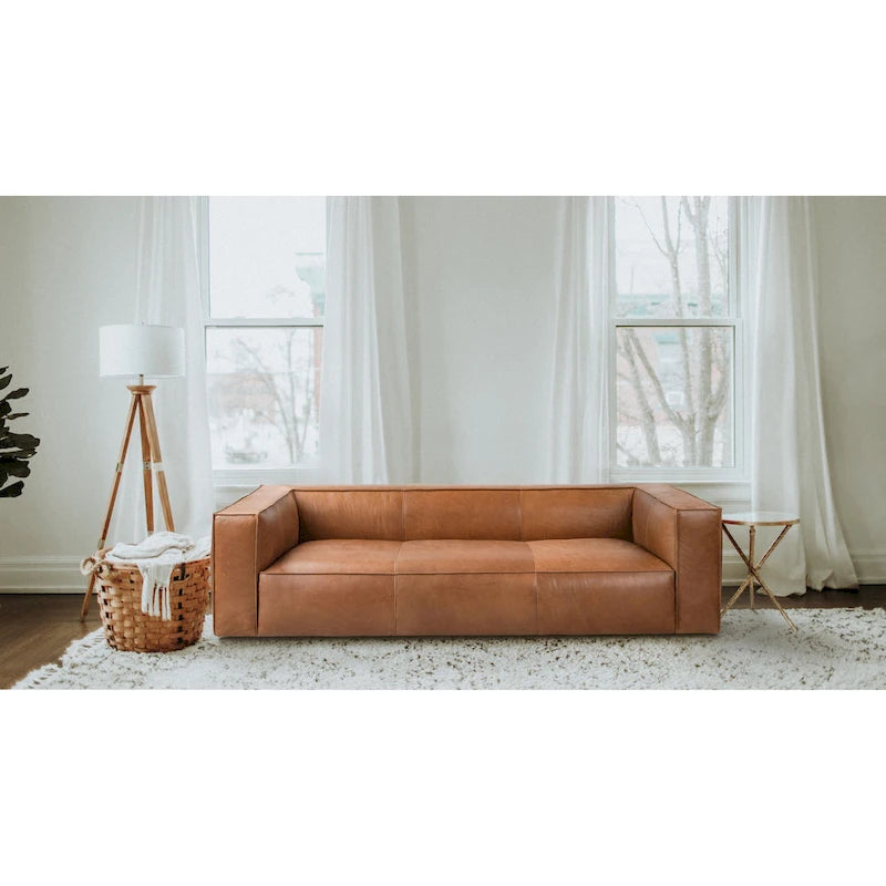 Canapé UR Livingroom en cuir pleine fleur aniline, canapé moderne en cuir véritable pour salon - 100 cm (L) x 43 cm (P) x 26,25 cm (H)