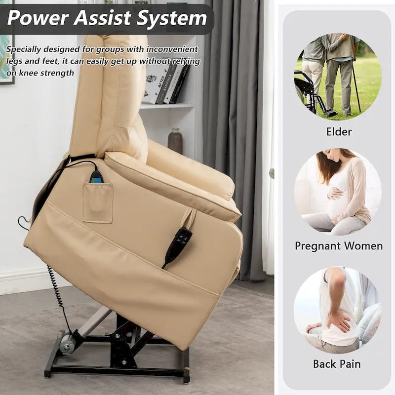 Fauteuil inclinable électrique à double levage 35,5 W, massage et chauffage, inclinaison à 180 degrés