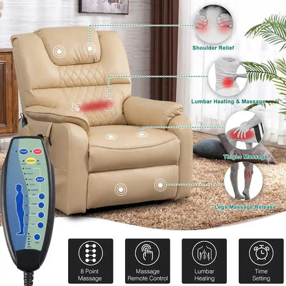 Fauteuil inclinable électrique à double levage 35,5 W, massage et chauffage, inclinaison à 180 degrés