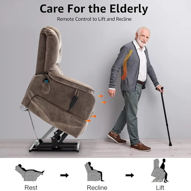 Fauteuil inclinable électrique à double levage 35,5 W, massage et chauffage, inclinaison à 180 degrés