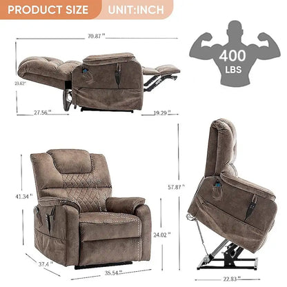 Fauteuil inclinable électrique à double levage 35,5 W, massage et chauffage, inclinaison à 180 degrés