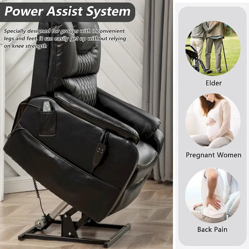 Fauteuil inclinable électrique à double levage 35,5 W, massage et chauffage, inclinaison à 180 degrés