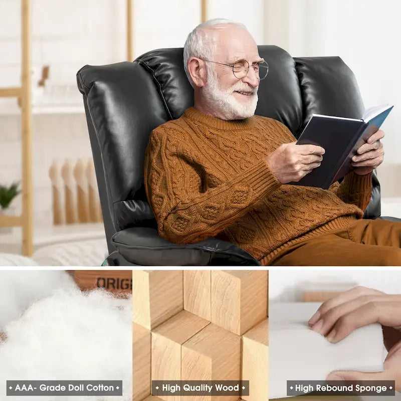 Fauteuil inclinable électrique à double levage 35,5 W, massage et chauffage, inclinaison à 180 degrés