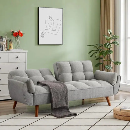 Canapé-lit futon en velours, dossier réglable, convertible en lit, avec pieds fuselés en bois, idéal pour le salon ou la chambre.