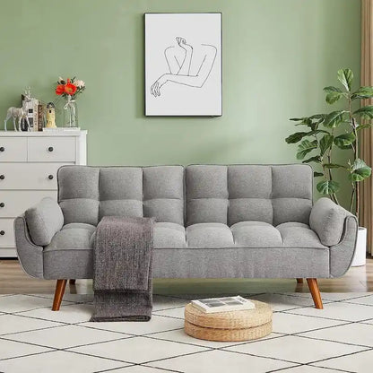 Canapé-lit futon en velours, dossier réglable, convertible en lit, avec pieds fuselés en bois, idéal pour le salon ou la chambre.