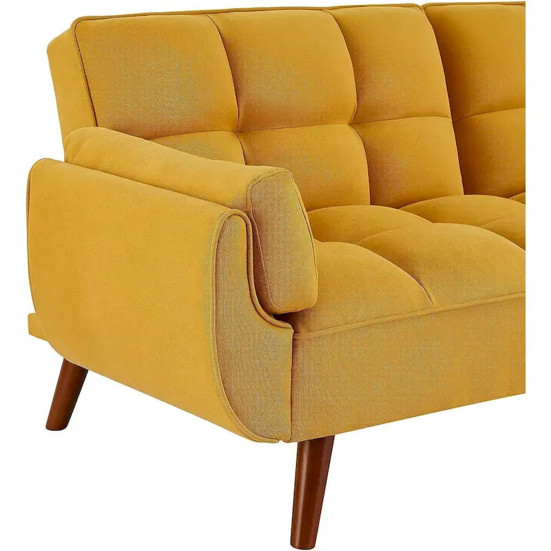 Canapé-lit futon en velours, dossier réglable, convertible en lit, avec pieds fuselés en bois, idéal pour le salon ou la chambre.