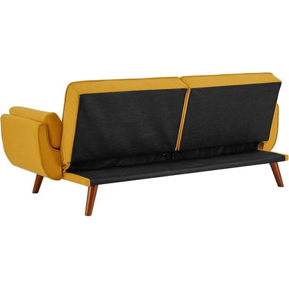 Canapé-lit futon en velours, dossier réglable, convertible en lit, avec pieds fuselés en bois, idéal pour le salon ou la chambre.