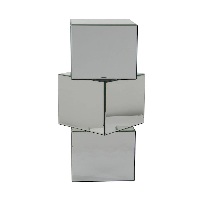 Table d'appoint sur pied en verre miroir argenté - Roche River Decor - 30,5 cm (L) x 38 cm (l) x 76 cm (H)
