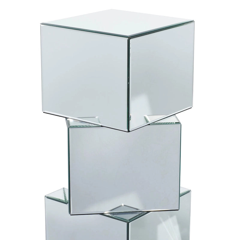 Table d'appoint sur pied en verre miroir argenté - Roche River Decor - 30,5 cm (L) x 38 cm (l) x 76 cm (H)