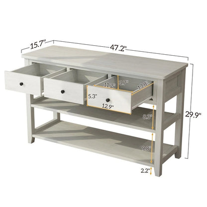 Console d'entrée avec 3 tiroirs et 2 étagères ouvertes