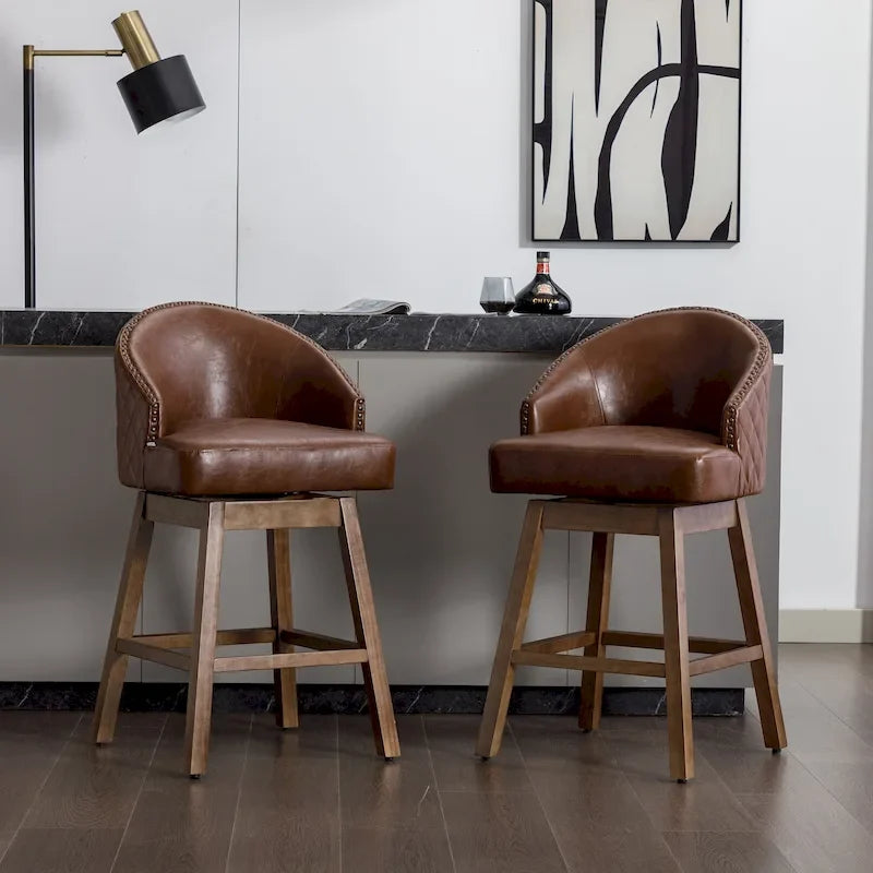 Tabourets de bar pivotants en bois, hauteur comptoir, avec repose-pieds (lot de 2)