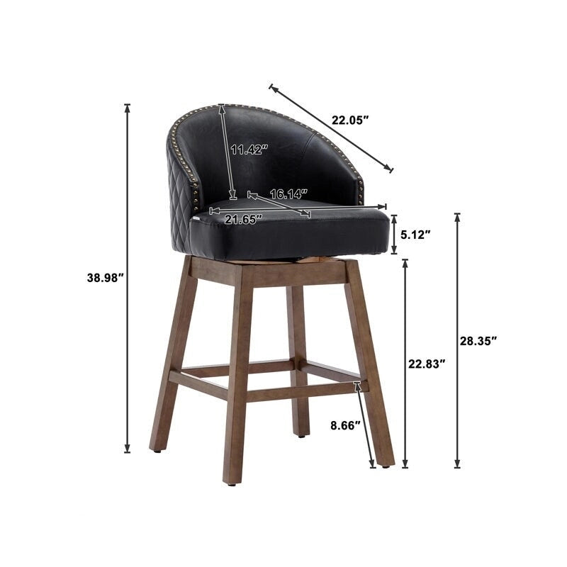 Tabourets de bar pivotants en bois, hauteur comptoir, avec repose-pieds (lot de 2)