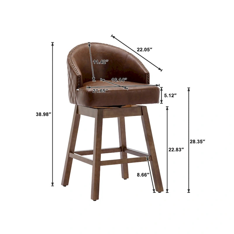 Tabourets de bar pivotants en bois, hauteur comptoir, avec repose-pieds (lot de 2)