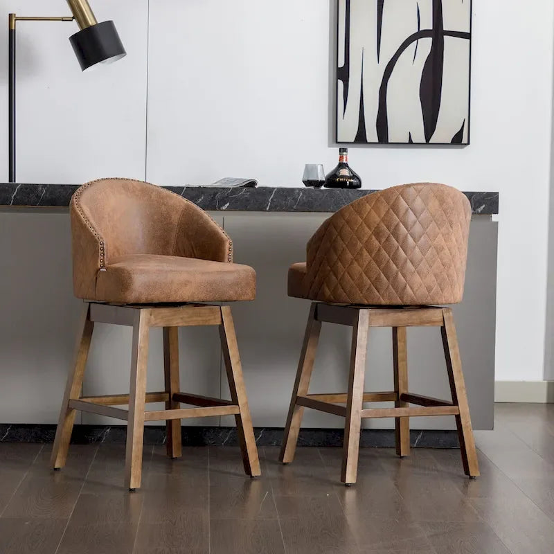 Tabourets de bar pivotants en bois, hauteur comptoir, avec repose-pieds (lot de 2)