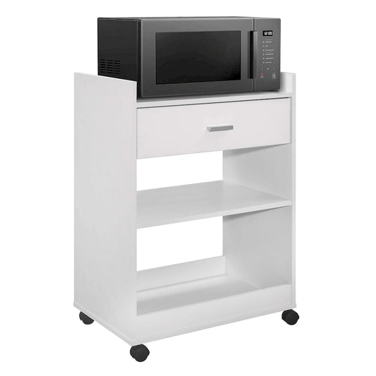 Îlot de cuisine avec meuble de service pour micro-ondes, tiroir et étagères de rangement (blanc)