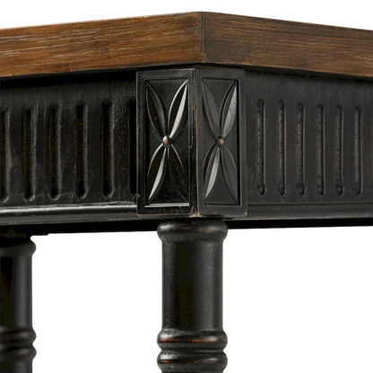 Table d'appoint COZAYH style campagne française patinée, plateau couleur expresso et étagère en osier tressé, décor bohème, rustique et champêtre