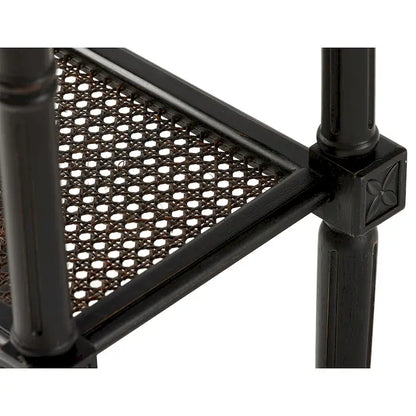 Table d'appoint COZAYH style campagne française patinée, plateau couleur expresso et étagère en osier tressé, décor bohème, rustique et champêtre