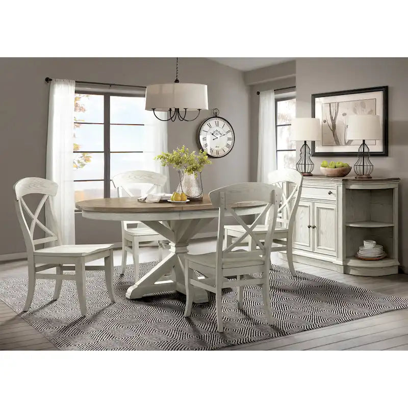 Roundhill Furniture Harola 7-Piece Dining Set, Round Pedestal Dining Table with 18  Leaf, 6 Side Chairs