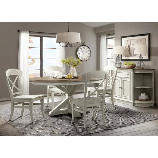 Roundhill Furniture Harola 7-Piece Dining Set, Round Pedestal Dining Table with 18  Leaf, 6 Side Chairs
