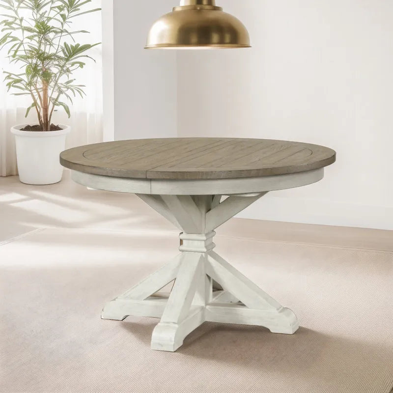 Ensemble de salle à manger 7 pièces Harola de Roundhill Furniture, table ronde à pied central avec rallonge de 18 pouces, 6 chaises.