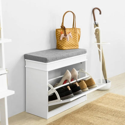 SoBuy FSR82-LW, banc de rangement pour chaussures d'entrée avec tiroir rabattable