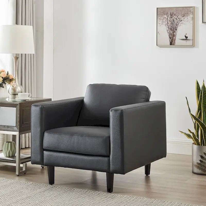 Fauteuil en cuir de vachette haut de gamme avec coussins haute densité et grand espace d'assise