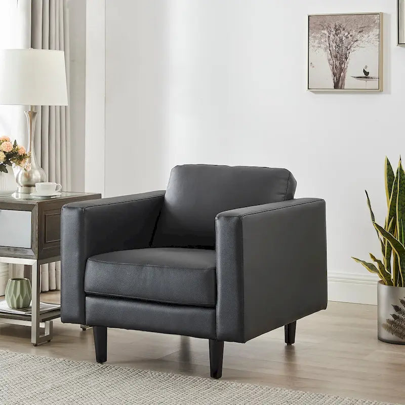 Fauteuil en cuir de vachette haut de gamme avec coussins haute densité et grand espace d'assise