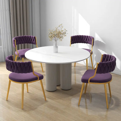 Ensemble de 4 chaises de salle à manger en velours avec pieds en métal doré