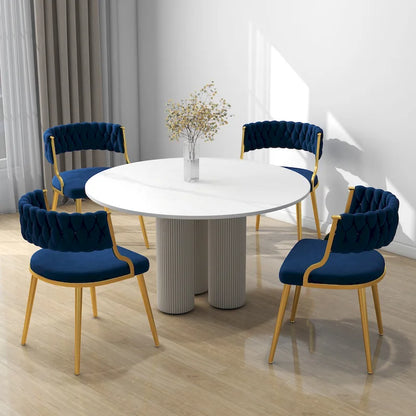 Ensemble de 4 chaises de salle à manger en velours avec pieds en métal doré