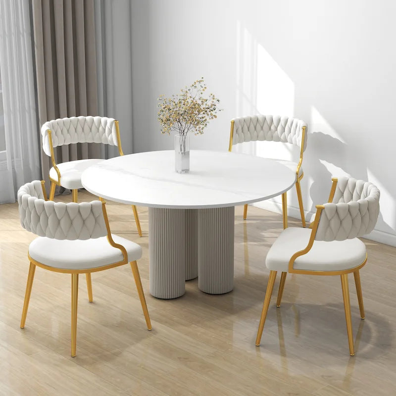 Ensemble de 4 chaises de salle à manger en velours avec pieds en métal doré