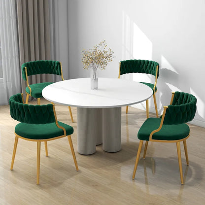 Ensemble de 4 chaises de salle à manger en velours avec pieds en métal doré