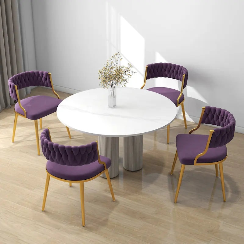 Ensemble de 4 chaises de salle à manger en velours avec pieds en métal doré
