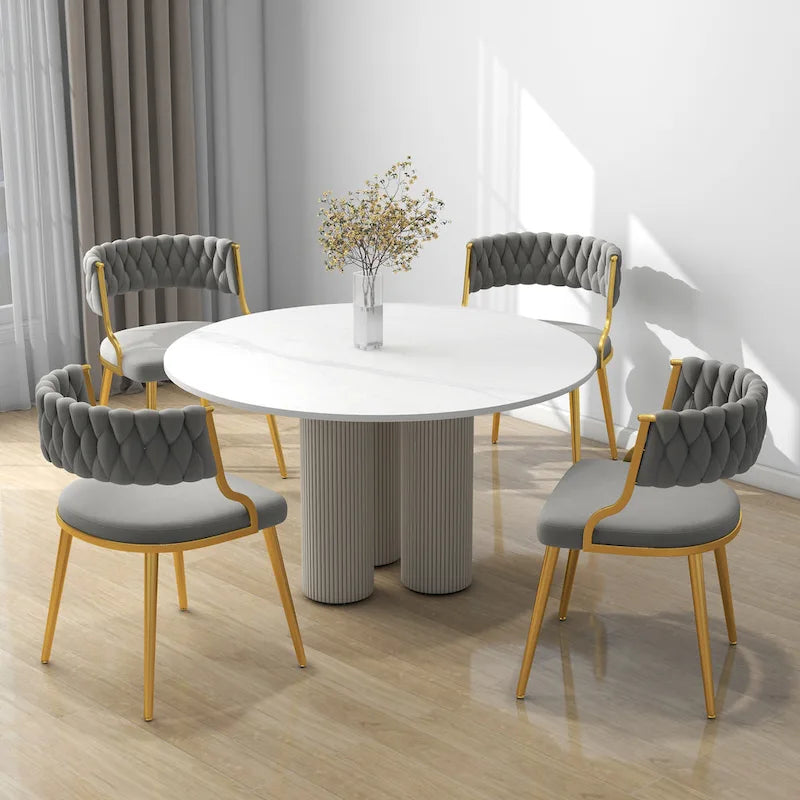 Ensemble de 4 chaises de salle à manger en velours avec pieds en métal doré