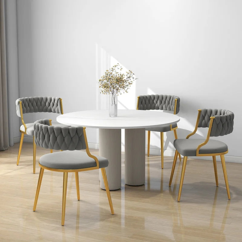 Ensemble de 4 chaises de salle à manger en velours avec pieds en métal doré