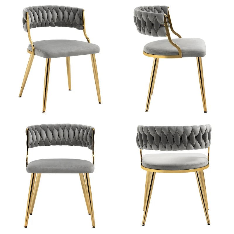 Ensemble de 4 chaises de salle à manger en velours avec pieds en métal doré