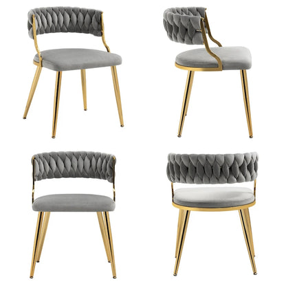 Ensemble de 4 chaises de salle à manger en velours avec pieds en métal doré