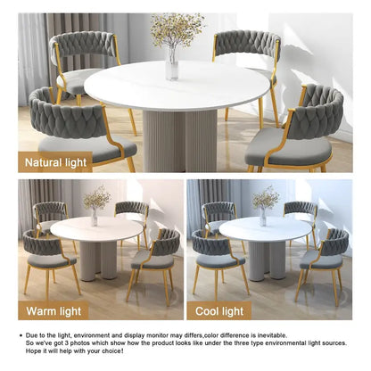 Ensemble de 4 chaises de salle à manger en velours avec pieds en métal doré