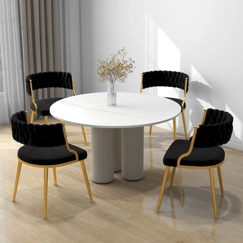 Ensemble de 4 chaises de salle à manger en velours avec pieds en métal doré