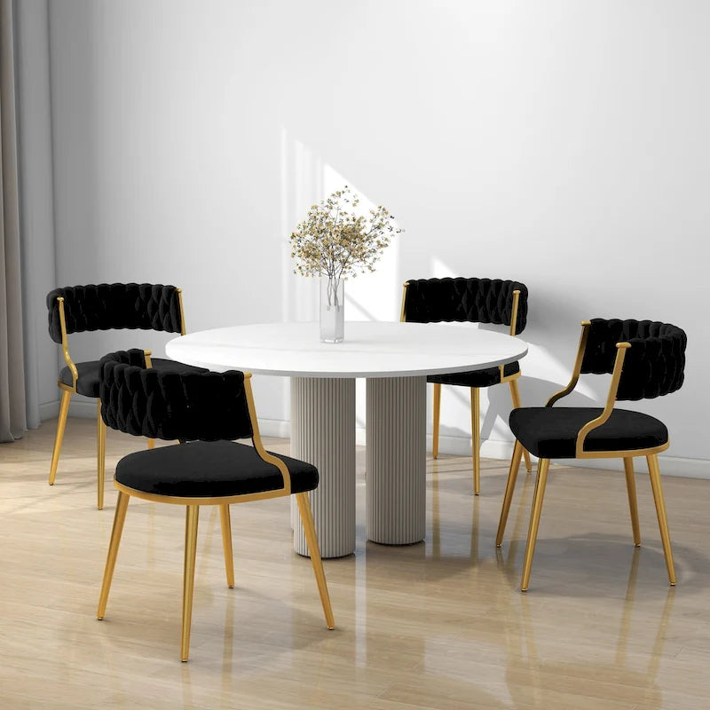 Ensemble de 4 chaises de salle à manger en velours avec pieds en métal doré
