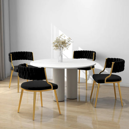 Ensemble de 4 chaises de salle à manger en velours avec pieds en métal doré